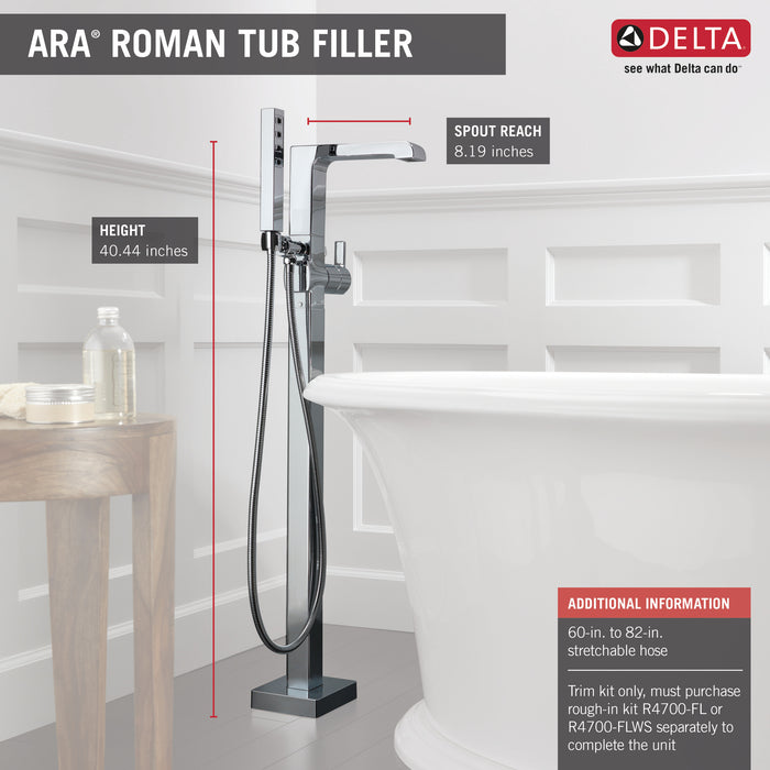 Delta Ara:T4767 Single Handle Floor Mount Tub Filler Trim with Hand Shower