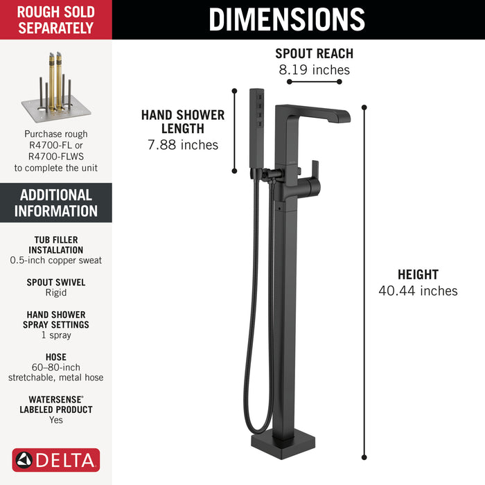 Delta Ara:T4767 Single Handle Floor Mount Tub Filler Trim with Hand Shower