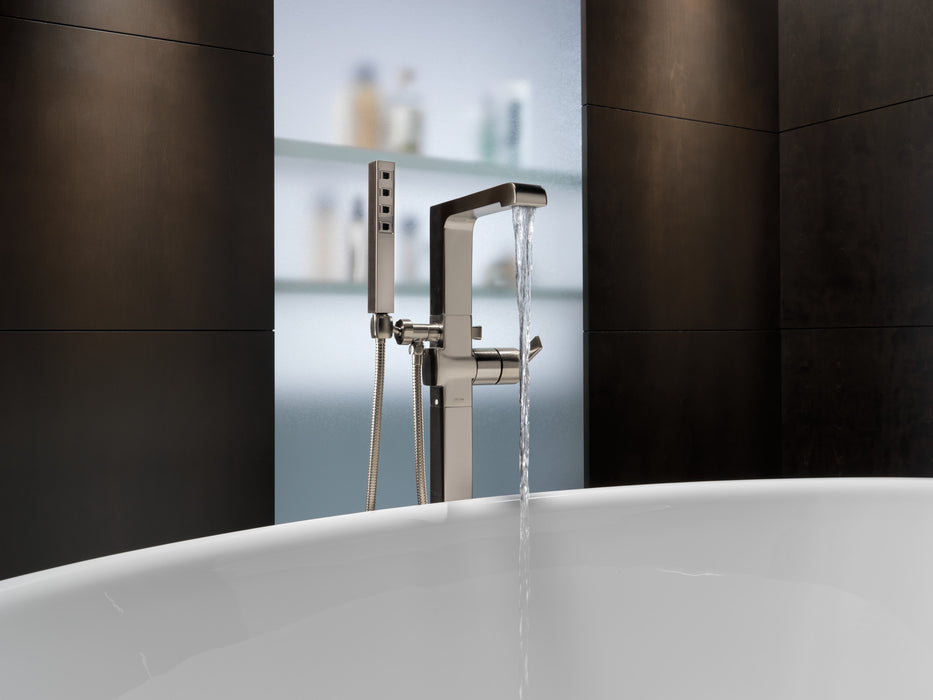 Delta Ara:T4767 Single Handle Floor Mount Tub Filler Trim with Hand Shower