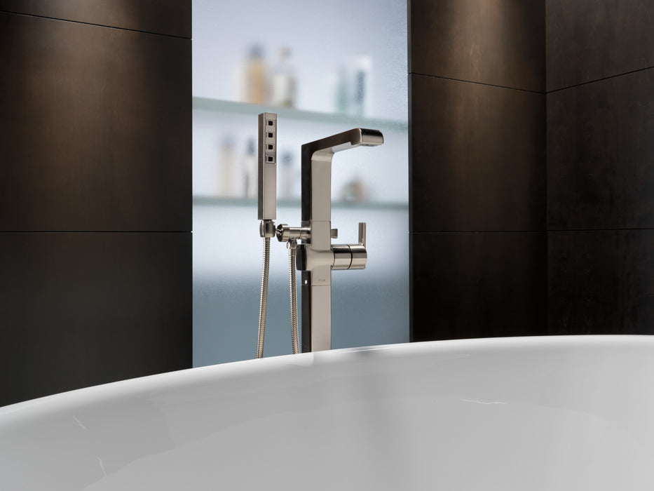 Delta Ara:T4767 Single Handle Floor Mount Tub Filler Trim with Hand Shower