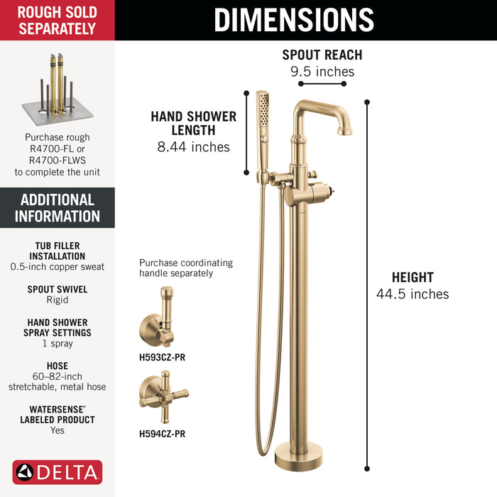 Delta Broderick: Floor Mount Tub Filler Trim- Less Handle