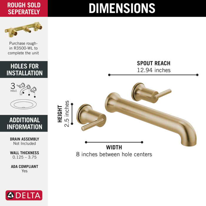 Delta Trinsic T5759 Wall Mounted Tub Filler, Champagne Bronze