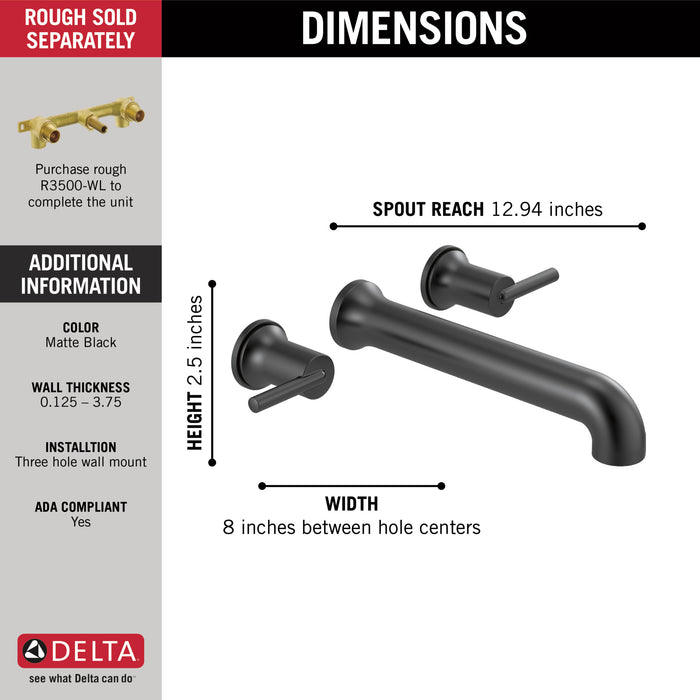 Delta Trinsic T5759 Wall Mounted Tub Filler, Matte Black