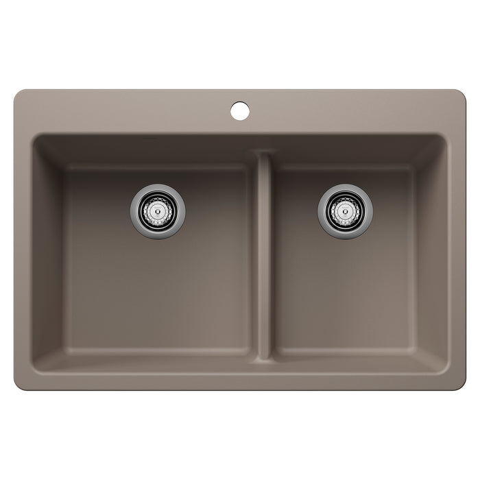 BLANCO Liven SILGRANIT 33" 60/40 Double Bowl Dual Mount Kitchen Sink with Low Divide - Truffle