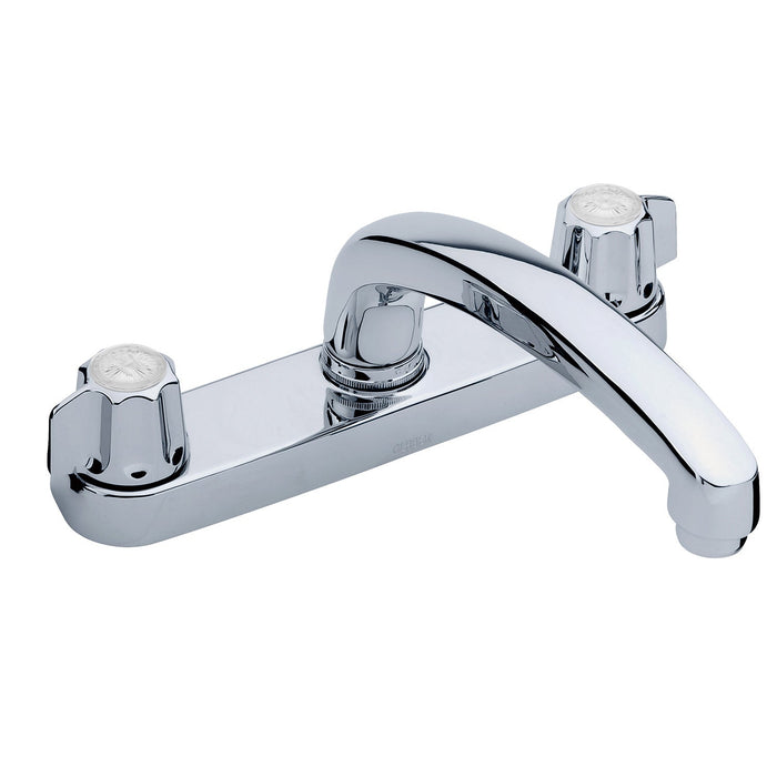 Gerber G0742416 Gerber Classics 2H Kitchen Faucet Deck Plate Mounted w/out Spray & w/ Metal Fluted Handles 1.75gpm Chrome. Compression cartridge - Chrome