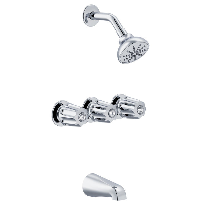 Gerber G074803183 Gerber Classics Three Metal Fluted Handle Sliding Sleeve Escutcheon Tub & Shower Fitting with Sweat Connections & Threaded Spout 1.75gpm Chrome - Chrome