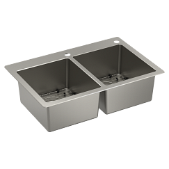 Moen 33"X22" Steel 18 Gauge Double Bowl Dual Mount Sink