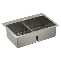 Moen 33"X22" Steel 18 Gauge Double Bowl Dual Mount Sink