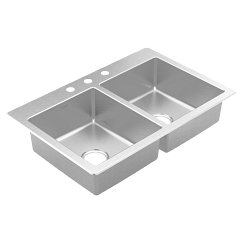 Moen 33"X22" Steel 20 Gauge Double Bowl Drop In Sink