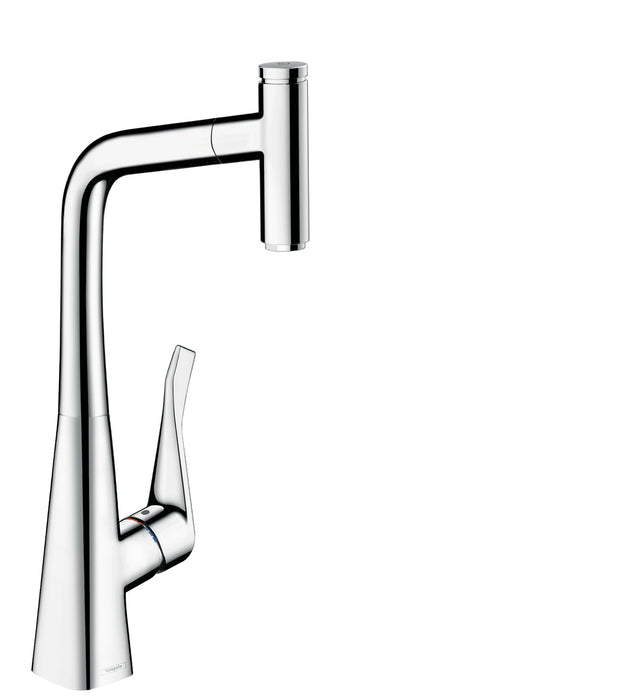Hansgrohe 14848001 Metris Select Pull-Out Prep Kitchen Faucet with Select On/Off Push Button in Chrome