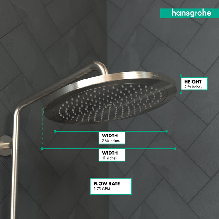 Hansgrohe Croma 1.8 GPM Single Function Rain Shower Head with Quick Clean and Eco Right Technologies in Chrome