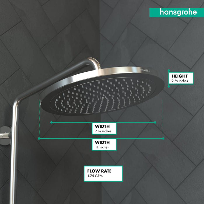 Hansgrohe Croma 1.8 GPM Single Function Rain Shower Head with Quick Clean and Eco Right Technologies in Chrome