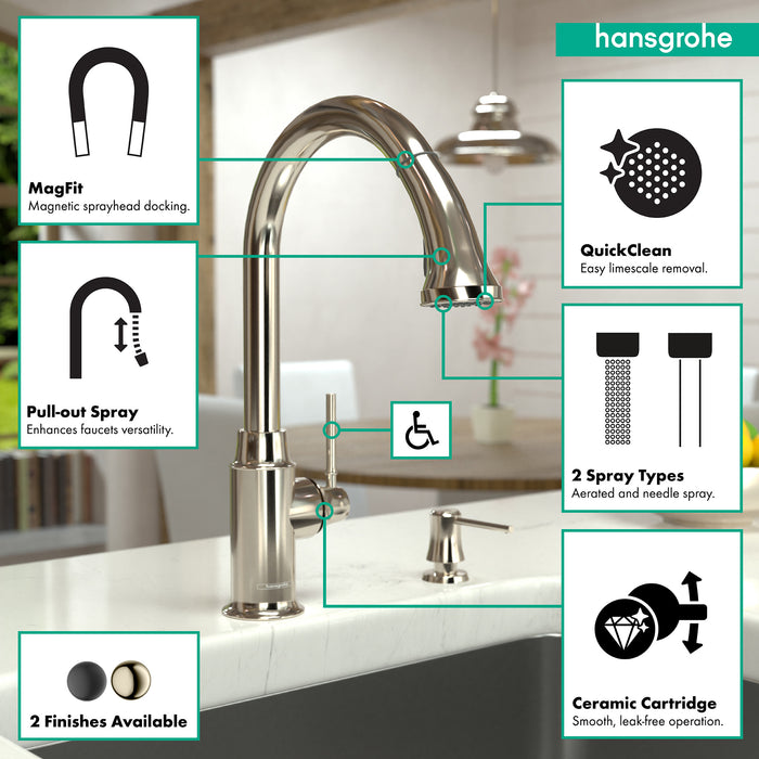 hansgrohe Talis C HighArc Kitchen Faucet, 2-Spray Pull-Down, 1.75 GPM