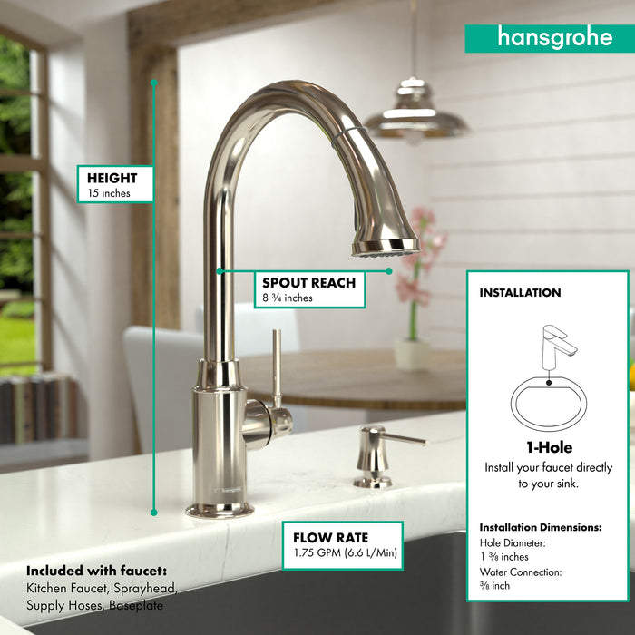 hansgrohe Talis C HighArc Kitchen Faucet, 2-Spray Pull-Down, 1.75 GPM
