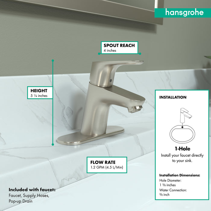 hansgrohe Focus Single-Hole Faucet 70 with Pop-Up Drain, 1.2 GPM