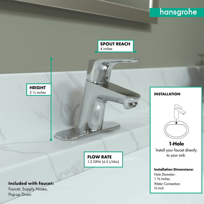 hansgrohe Focus Single-Hole Faucet 70 with Pop-Up Drain, 1.2 GPM