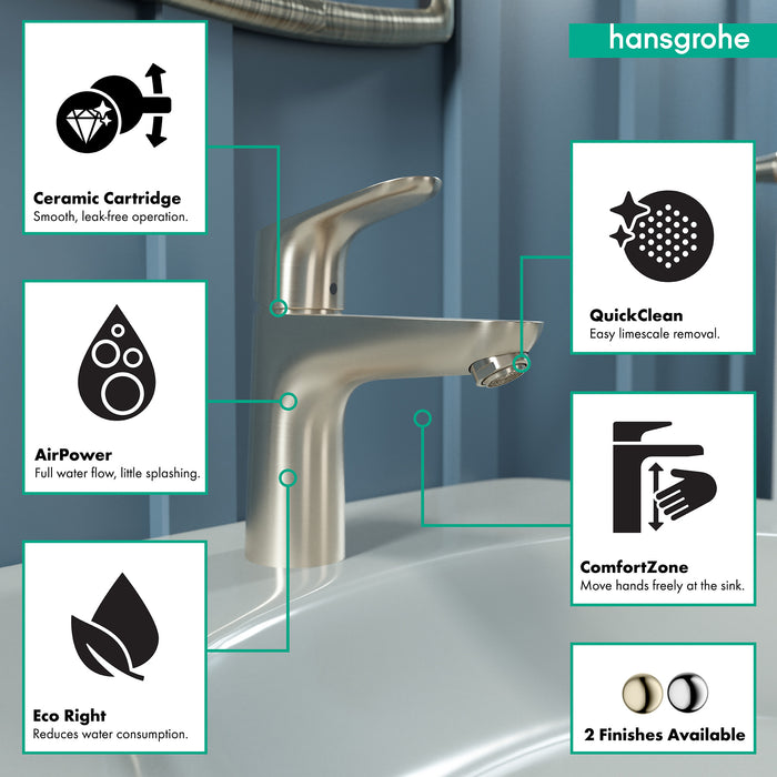 hansgrohe Focus Single-Hole Faucet 100 with Pop-Up Drain, 1.2 GPM