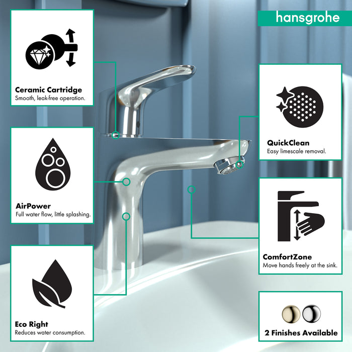hansgrohe Focus Single-Hole Faucet 100 with Pop-Up Drain, 1.2 GPM