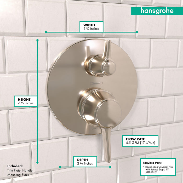 hansgrohe Ecostat Classic Pressure Balance Trim with Diverter, Round