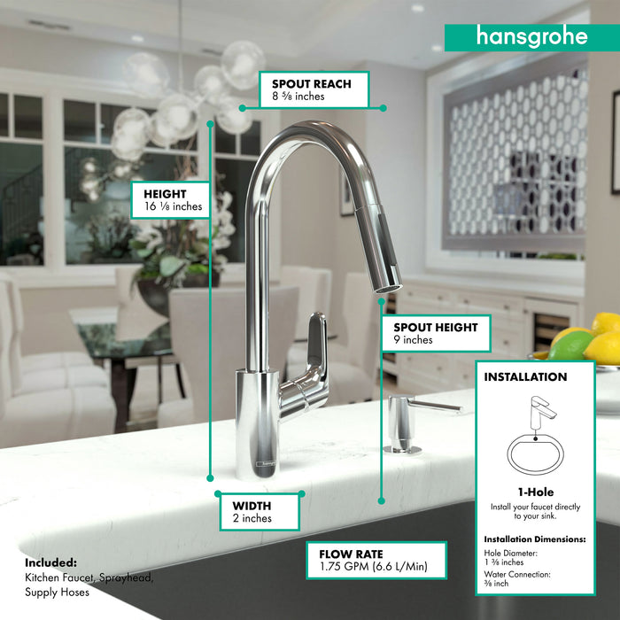 hansgrohe Focus HighArc Kitchen Faucet, 2-Spray Pull-Down, 1.75 GPM