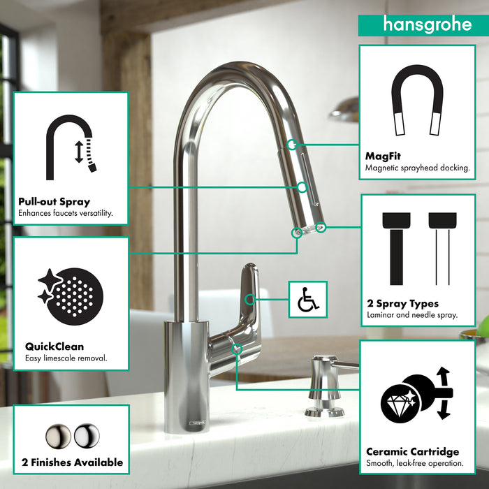 hansgrohe Focus HighArc Kitchen Faucet, 2-Spray Pull-Down, 1.75 GPM