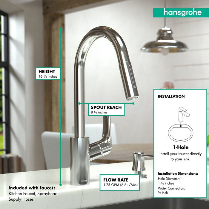hansgrohe Focus HighArc Kitchen Faucet, 2-Spray Pull-Down, 1.75 GPM