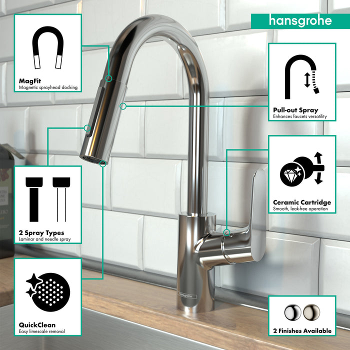 hansgrohe Focus Prep Kitchen Faucet, 2-Spray Pull-Down, 1.75 GPM