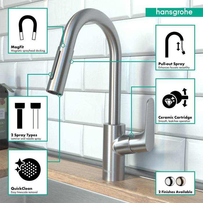 hansgrohe Focus Prep Kitchen Faucet, 2-Spray Pull-Down, 1.75 GPM