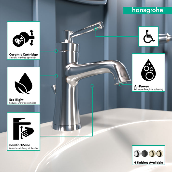 Hansgrohe Joleena Single-Hole Faucet 100 with Pop-Up Drain, 0.5 GPM