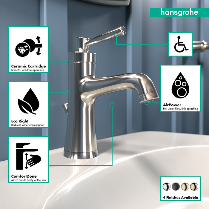 Hansgrohe Joleena Single-Hole Faucet 100 with Pop-Up Drain, 0.5 GPM