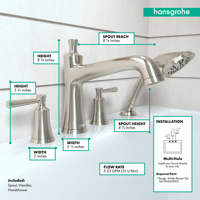 hansgrohe Joleena 4-Hole Roman Tub Set Trim with 1.75 GPM Handshower