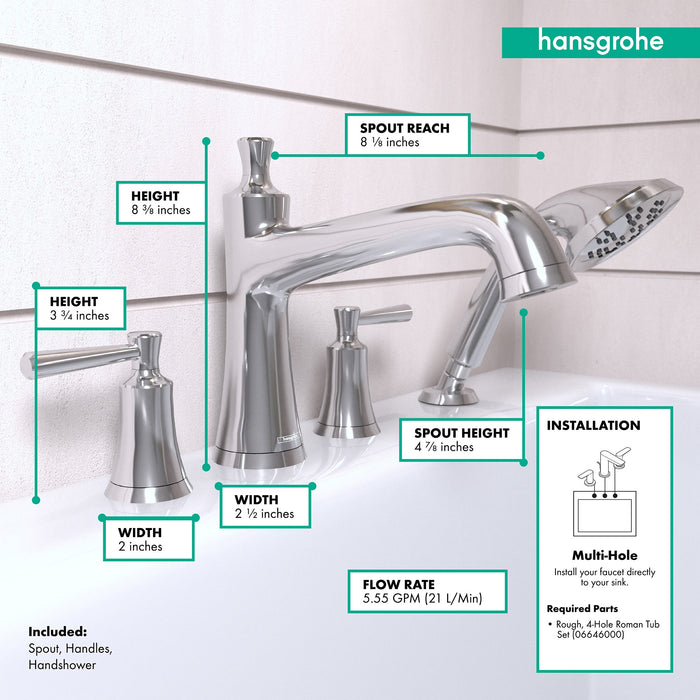 hansgrohe Joleena 4-Hole Roman Tub Set Trim with 1.75 GPM Handshower, chrome - view 4