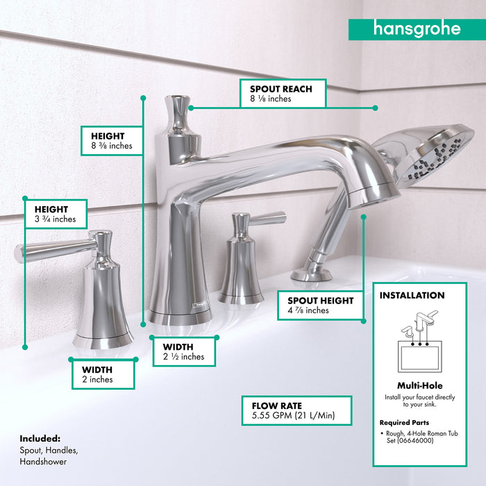 hansgrohe Joleena 4-Hole Roman Tub Set Trim with 1.75 GPM Handshower