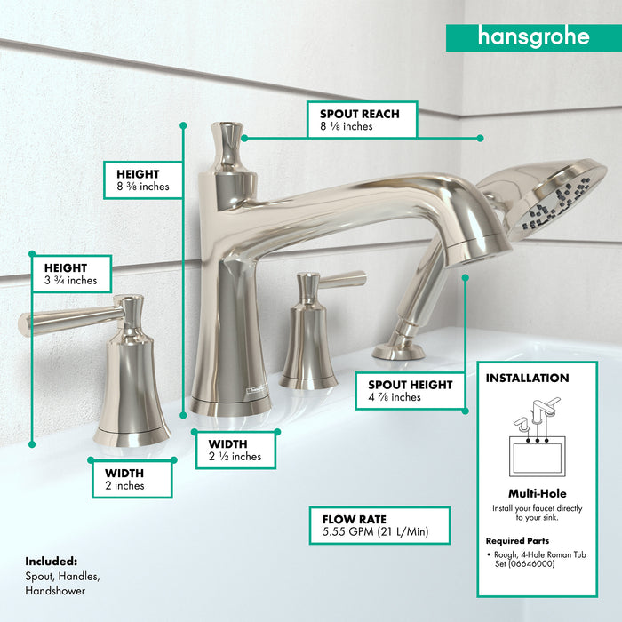 hansgrohe Joleena 4-Hole Roman Tub Set Trim with 1.75 GPM Handshower