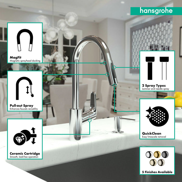 hansgrohe Focus Higharc Kitchen Faucet, 2-Spray Pull-Down, 1.5 GPM
