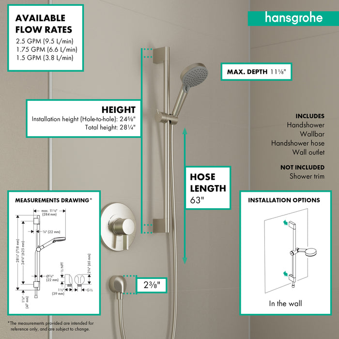 hansgrohe Vernis Blend Wallbar Set 100 Vario-Jet 24", 1.75 GPM