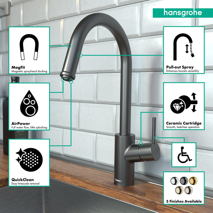 Hansgrohe Talis S² HighArc Kitchen Faucet, 1-Spray Pull-Down, 1.75 GPM