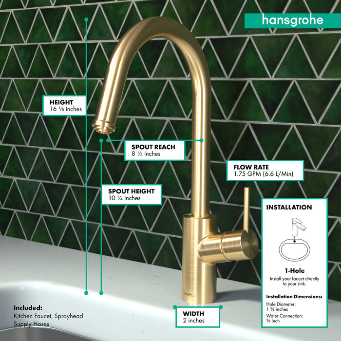 Hansgrohe Talis S² HighArc Kitchen Faucet, 1-Spray Pull-Down, 1.75 GPM