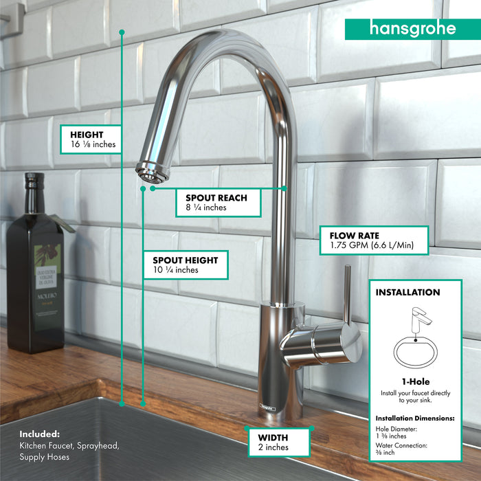 Hansgrohe Talis S² HighArc Kitchen Faucet, 1-Spray Pull-Down, 1.75 GPM