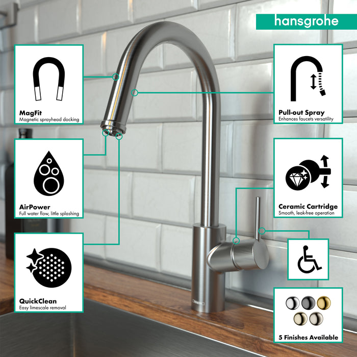 Hansgrohe Talis S² HighArc Kitchen Faucet, 1-Spray Pull-Down, 1.75 GPM