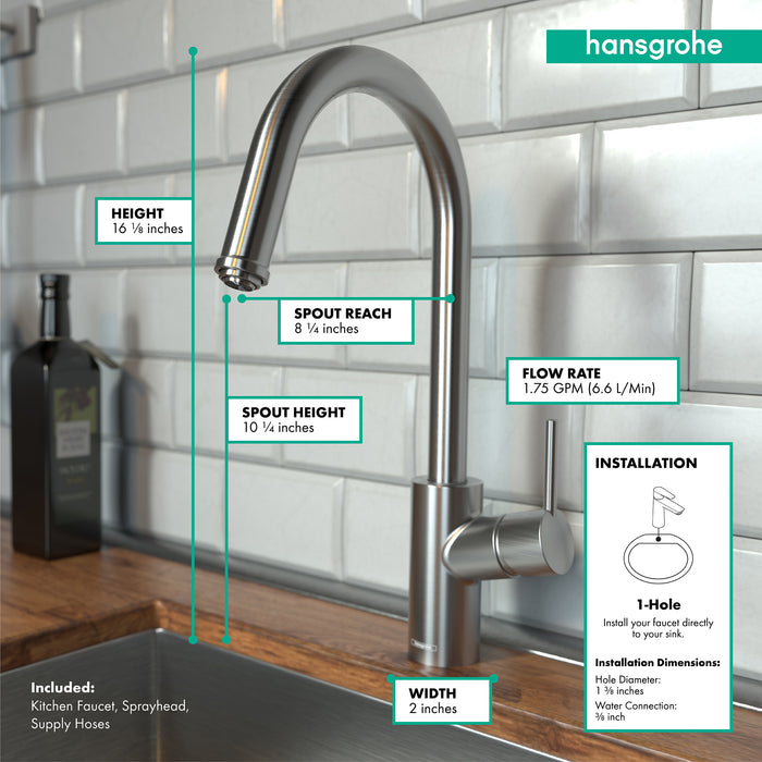 Hansgrohe Talis S² HighArc Kitchen Faucet, 1-Spray Pull-Down, 1.75 GPM