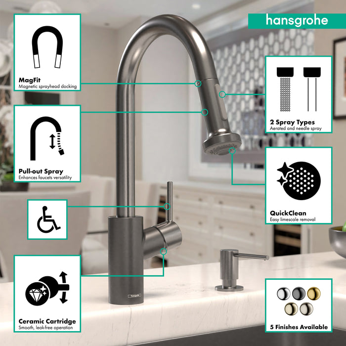 Hansgrohe Talis S² HighArc Kitchen Faucet, 2-Spray Pull-Down, 1.75 GPM
