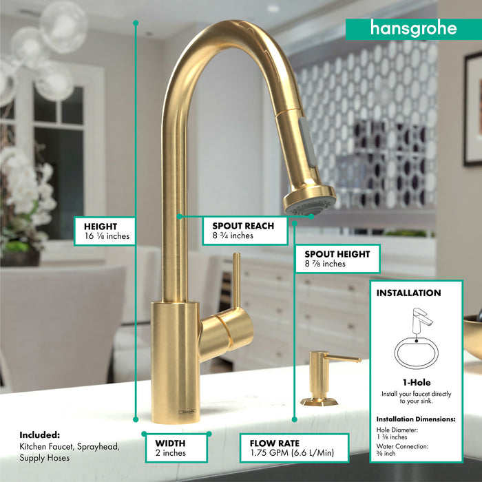 Hansgrohe Talis S² HighArc Kitchen Faucet, 2-Spray Pull-Down, 1.75 GPM