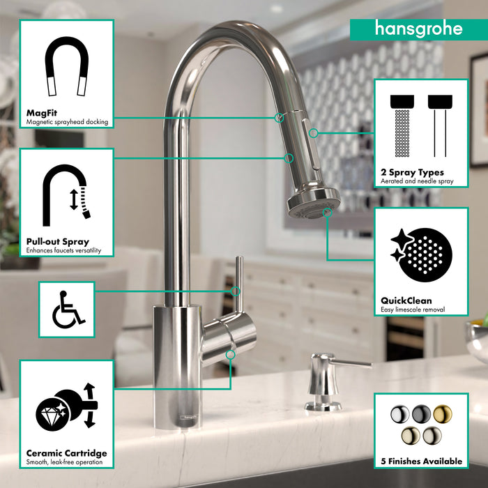 Hansgrohe Talis S² HighArc Kitchen Faucet, 2-Spray Pull-Down, 1.75 GPM