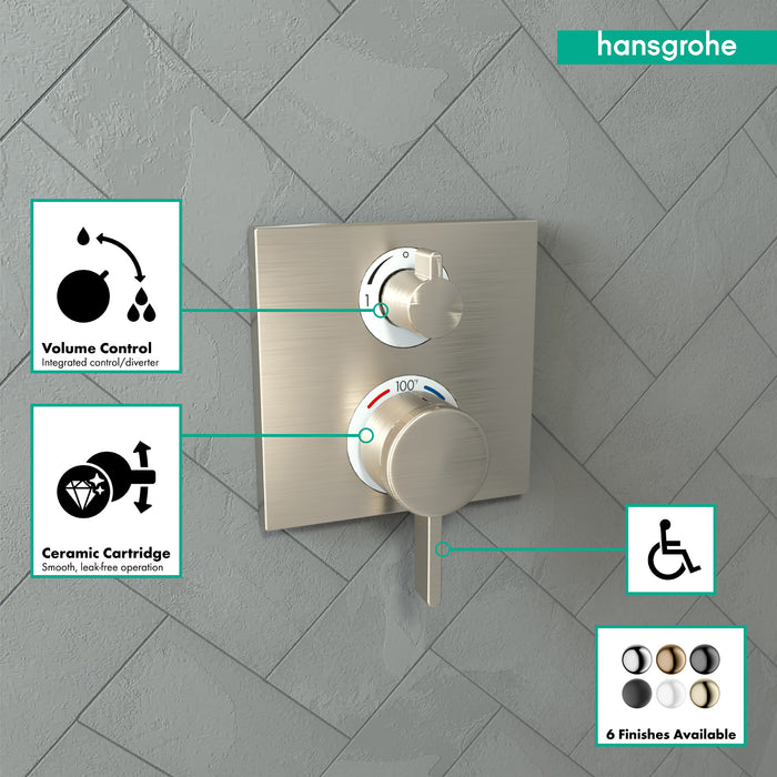 hansgrohe Ecostat Square Thermostatic Trim with Volume Control and Diverter