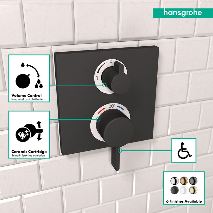 hansgrohe Ecostat Square Thermostatic Trim with Volume Control and Diverter
