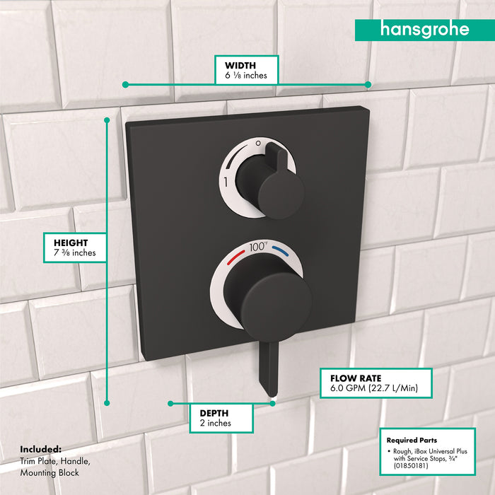 hansgrohe Ecostat Square Thermostatic Trim with Volume Control and Diverter