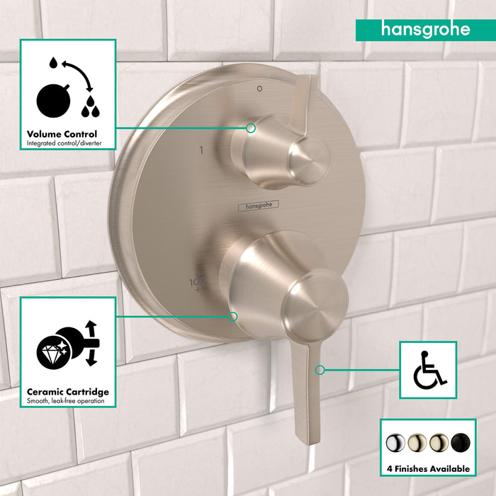 Hansgrohe Ecostat Classic Thermostatic Trim with Volume Control and Diverter, Round