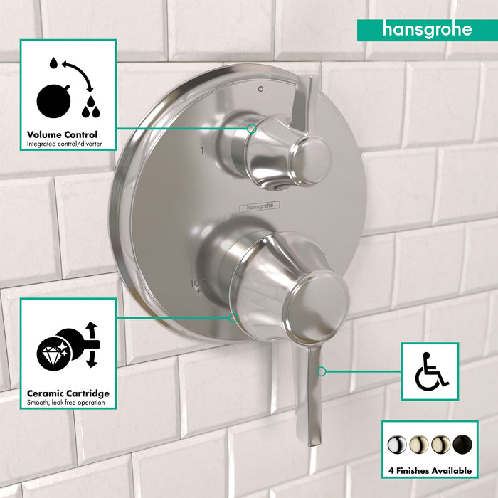 Hansgrohe Ecostat Classic Thermostatic Trim with Volume Control and Diverter, Round