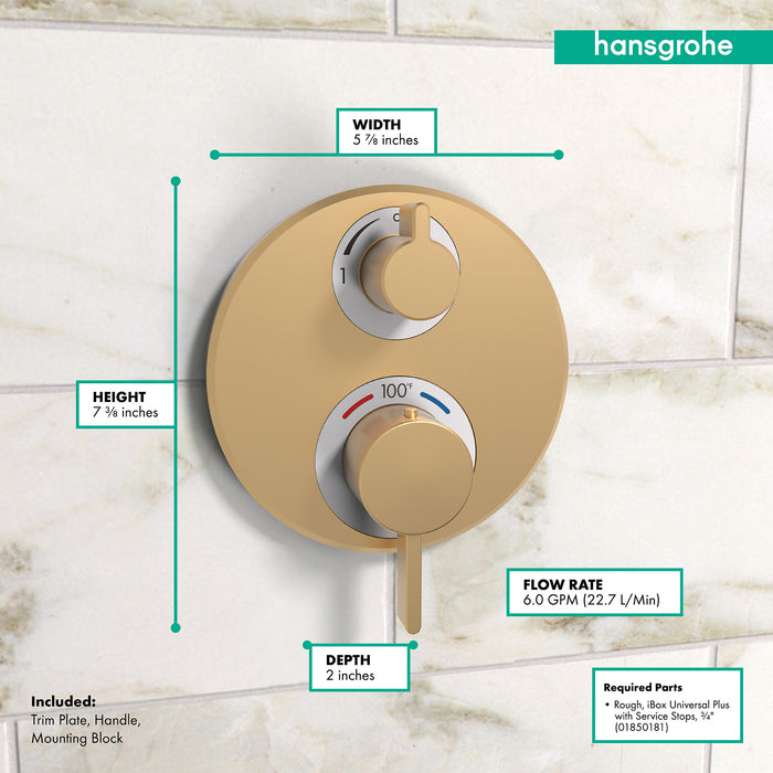 Hansgrohe Ecostat S Thermostatic Trim with Volume Control and Diverter